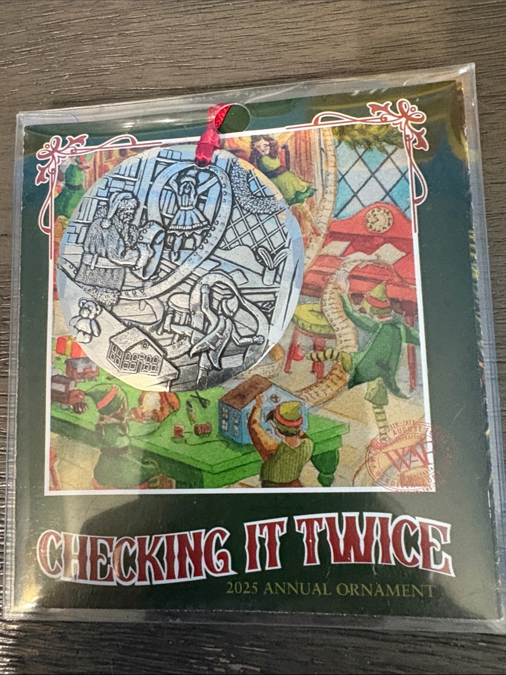 Hallmark Checking It Twice Silver and Red Holiday Ornament